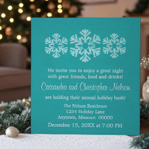 Convite Festa de Natal Holiday Snowflakes, Teal