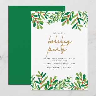 Convite Festa de Natal Holly Berries e Ferns