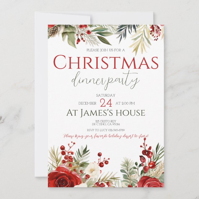 Convite Festa de Natal Holly, Feriado das Berries de inver (Frente)