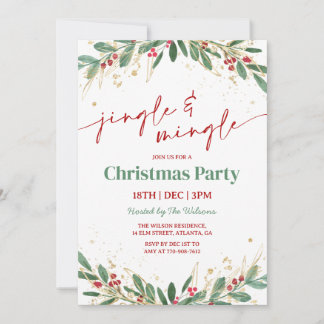 Convite Festa de Natal Holly Jingle and Mingle