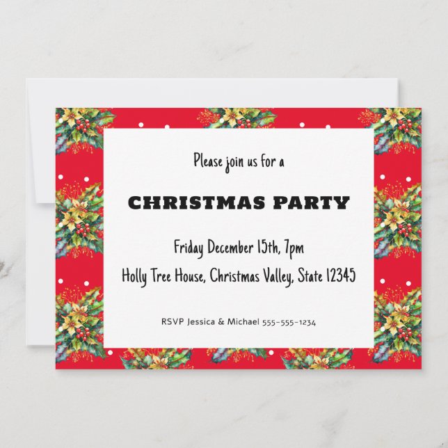 Convite Festa de Natal Holly Red Festiva (Verso)