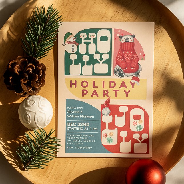 Convite Festa de Natal HollyJolly Retro Geométrico (Criador carregado)