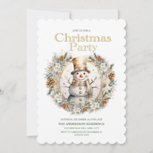 Convite Festa de Natal Homem de Neve Verde Dourado Branco