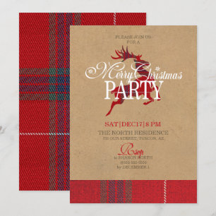 Convite Festa de Natal ID589 da rena de Kraft & de Tartan
