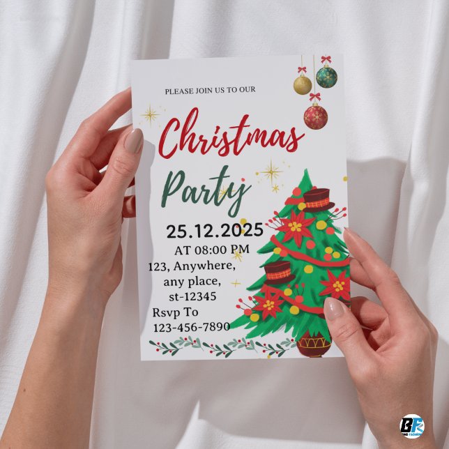 Convite Festa de Natal Ilustrativa Verde Bege Fofa (#christmas)