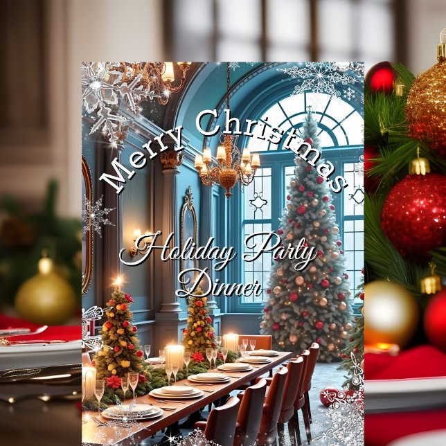 Convite Festa de Natal Janta árvore vermelha azul (Criador carregado)