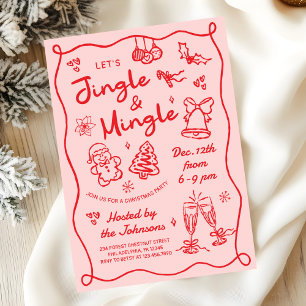 Convite Festa de Natal Jingle and Mingle Desenhada à Mão