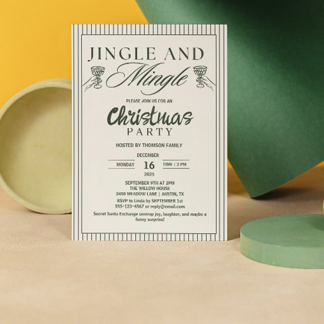 Convite Festa de Natal Jingle e Mingle Caprichosa (jingle and mingle christmas invitations exchange christmas cocktail party script trendy greenery)
