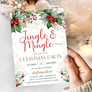 Convite Festa de Natal Jingle & Mingle Folhagem Vermelha