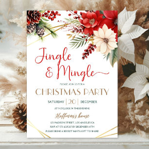 Convite Festa de Natal Jingle & Mingle Poinsettia Vermelha