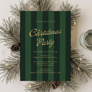 Convite Festa de Natal Listrada de Verde Escuro Préppy