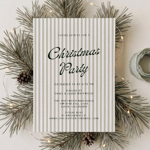 Convite Festa de Natal Listrada de Verde Sage Preppy