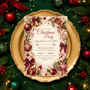 Convite Festa de Natal Luxuosa Burgundy