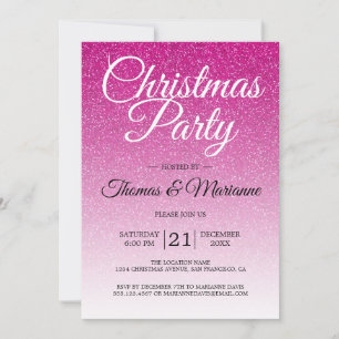 Convite Festa de Natal Luxuosa com Brilho Rosa Ombre