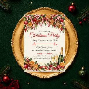 Convite Festa de Natal Luxuosa com Champanhe