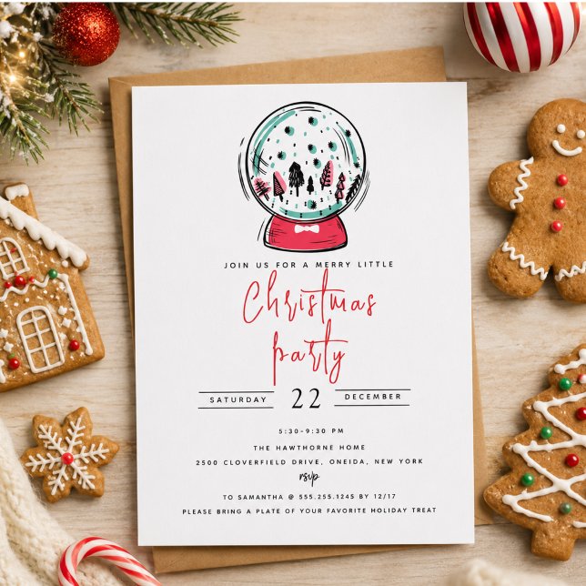 Convite Festa de Natal Mágica em Globo de Neve (Magical Snow Globe Christmas Party Invitation)