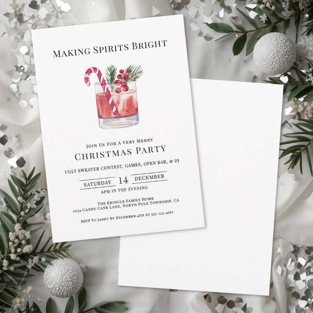Convite Festa de Natal Making Spirits Bright Coquetel (Making Spirits Bright Christmas Cocktail Party Invitation)