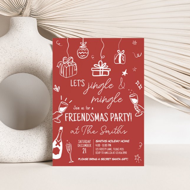 Convite Festa de Natal Mão Desenhada Jingle e Mingle (Funky Hand Drawn Jingle and Mingle Christmas Party Invitation)