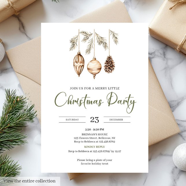 Convite Festa de Natal Marrom Claro Oliva Neutro Premium (Premium Neutral Olive Light Brown Christmas Party)