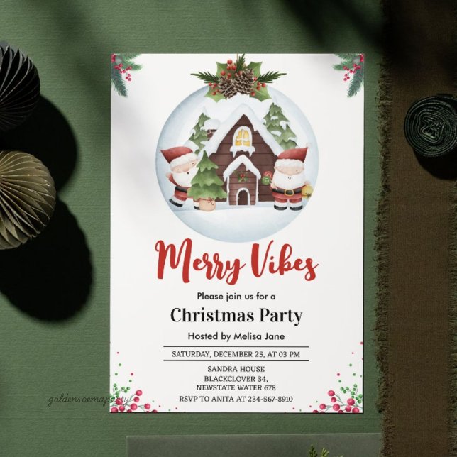Convite Festa de Natal Merry Vibes (Merry Vibes Christmas Party Invitation)