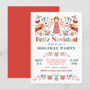 Convite Festa de Natal Mexicana Feliz Navidad Angel