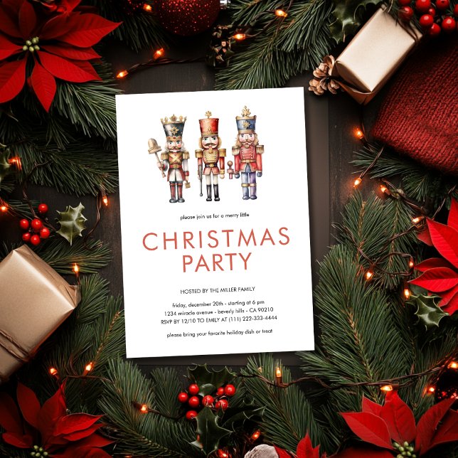 Convite Festa de Natal Mínima do Quebra-Cama de Aquarela (Criador carregado)