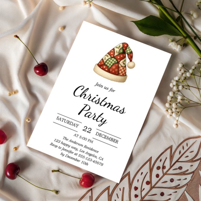 Convite Festa de Natal Mínima Rustic Santa Hat (Criador carregado)