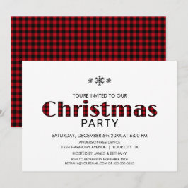 Convite Festa de Natal Minimalista da Xadrez Vermelha Negr