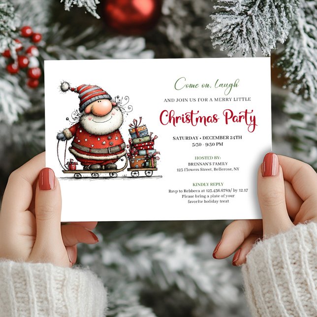 Convite Festa de Natal Minimalista Divertida do Papai Noel (Trendy Funny Santa Minimalist Christmas Party Invite)