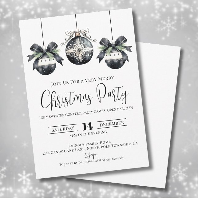 Convite Festa de Natal Minimalista Preto e Branco (Elegant Minimalist Black White Christmas Party Invitation)