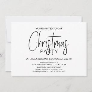 Convite Festa de Natal Mínimo Preto e Branco