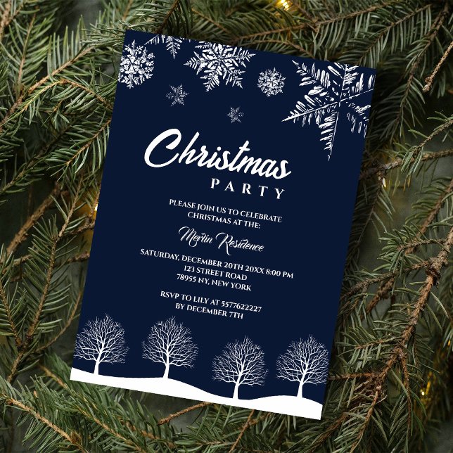 Convite Festa de Natal Moderna com Floco de Neve Pine Mari (Criador carregado)