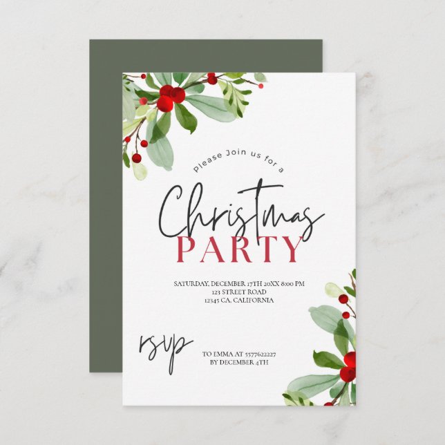 Convite Festa de Natal moderna de marinho de pinheiro com  (Frente/Verso)