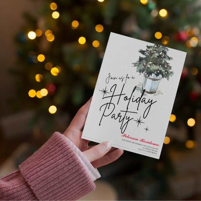 Convite Festa de Natal moderna de marinho de pinheiro com  (Criador carregado)