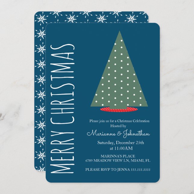 Convite Festa de Natal Moderna de Natal Verde Dot Holiday (Frente/Verso)