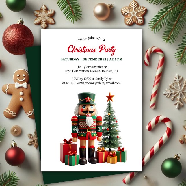 Convite Festa de Natal Moderna Festiva de Nozes Festivas (Modern and Festive Nutcracker Christmas Party Invitation)