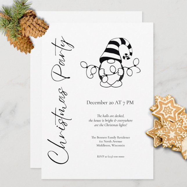 Convite Festa de Natal Moderna Minimalista Cute Gnome (Criador carregado)