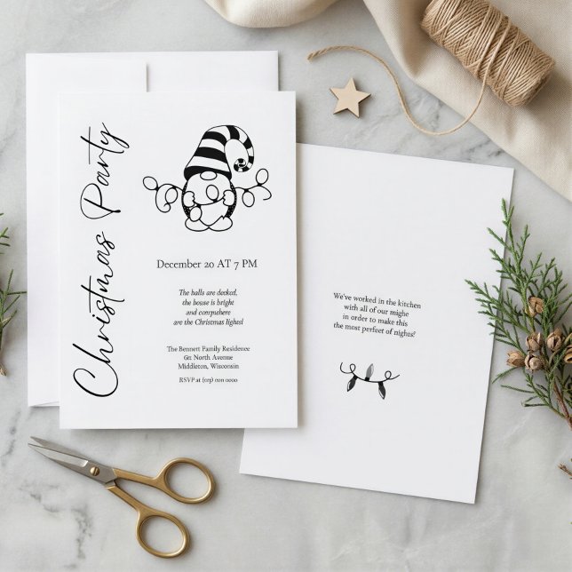 Convite Festa de Natal Moderna Minimalista Cute Gnome (Criador carregado)