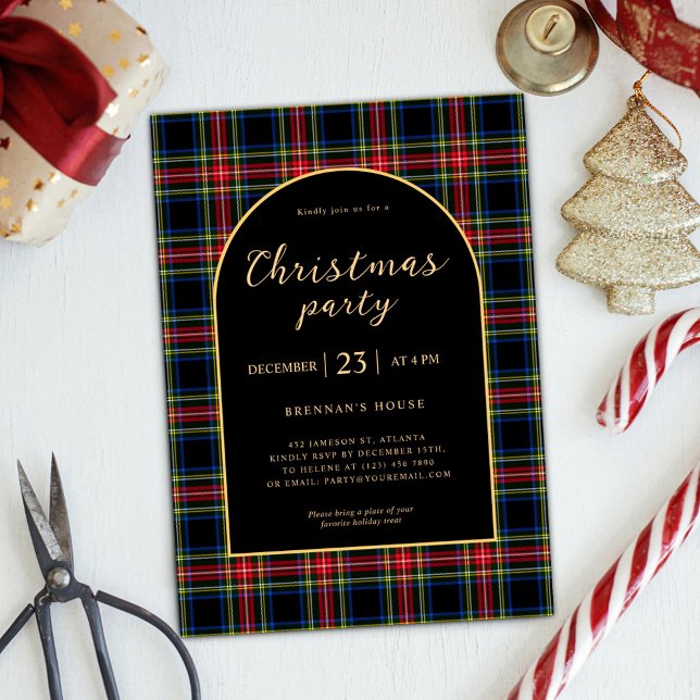 Convite Festa de Natal Moderno Elegante Tartan (Christmas Modern Elegant Tartan Holiday Party Invitation)