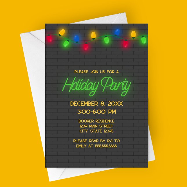 Convite Festa de Natal Moderno Neon (Modern Neon Lights Holiday Party Invitation | Christmas Lights Party Invitation)