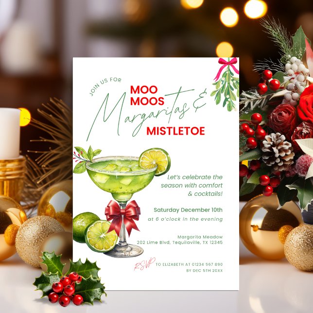 Convite Festa de Natal MooMoos, Margaritas & Mistletoe (MooMoos, Margaritas & Mistletoe Party Invitation)