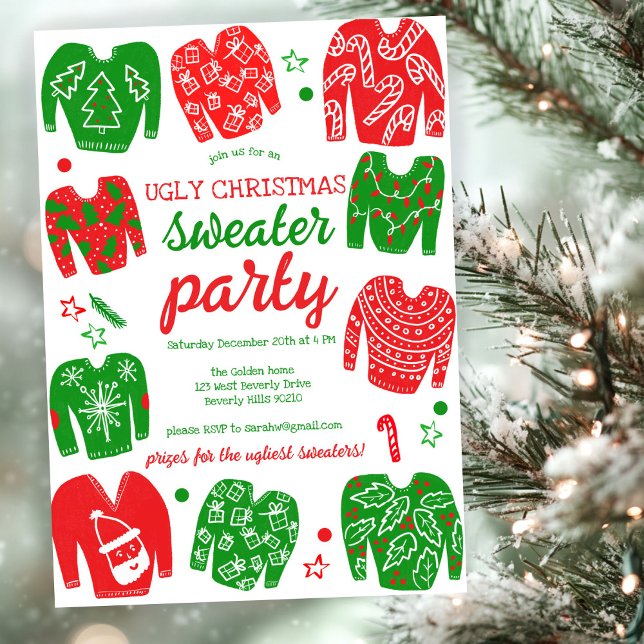 Convite Festa de Natal MUITO BONITA Personalizada (UGLY SWEATER Christmas Holiday Party Cute Custom Invitation
)