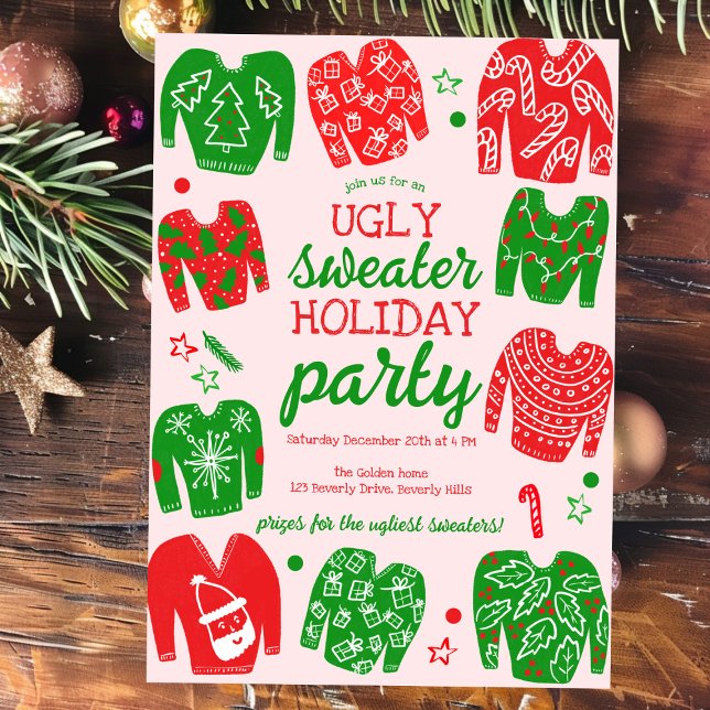 Convite Festa de Natal MUITO BONITA Personalizada (UGLY SWEATER Christmas Holiday Party Cute Custom Hand-drawn Invitation
)