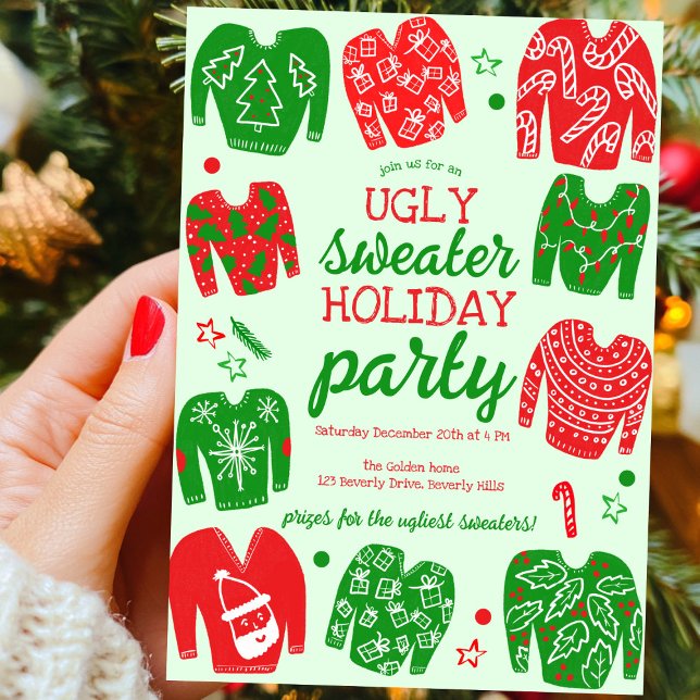 Convite Festa de Natal MUITO BONITA Personalizada (UGLY SWEATER Christmas Holiday Party Cute Custom Hand drawn Invitation
)