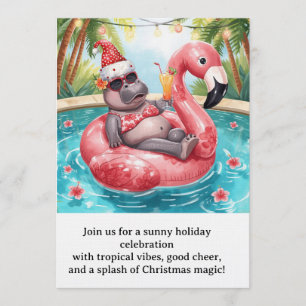 Convite Festa de Natal na Piscina Hipopótamo Fofo em Flut