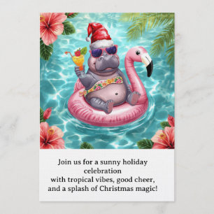 Convite Festa de Natal na Piscina Hipopótamo Fofo em Flut