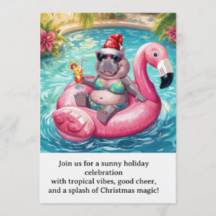 Convite Festa de Natal na Piscina Hipopótamo Fofo em Flut
