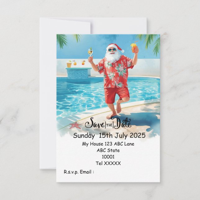 Convite Festa de Natal na Piscina – Papai Noel Salva a Dat (Frente)