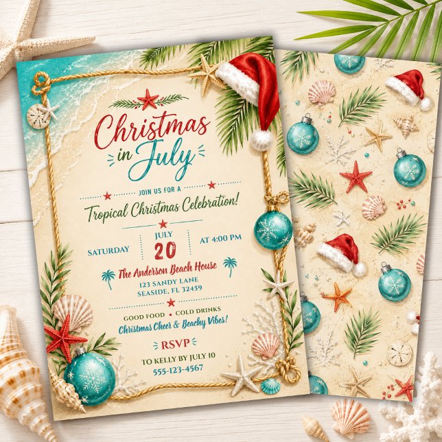 Convite Festa de Natal na Praia em Julho (Criador carregado)