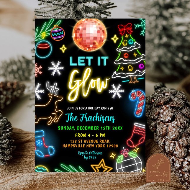 Convite Festa de Natal Neon Let It Glow (Criador carregado)